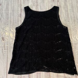 Kenneth Cole Black Ribbon Lace women's sleeveless Evening Tank Blouse Size Large